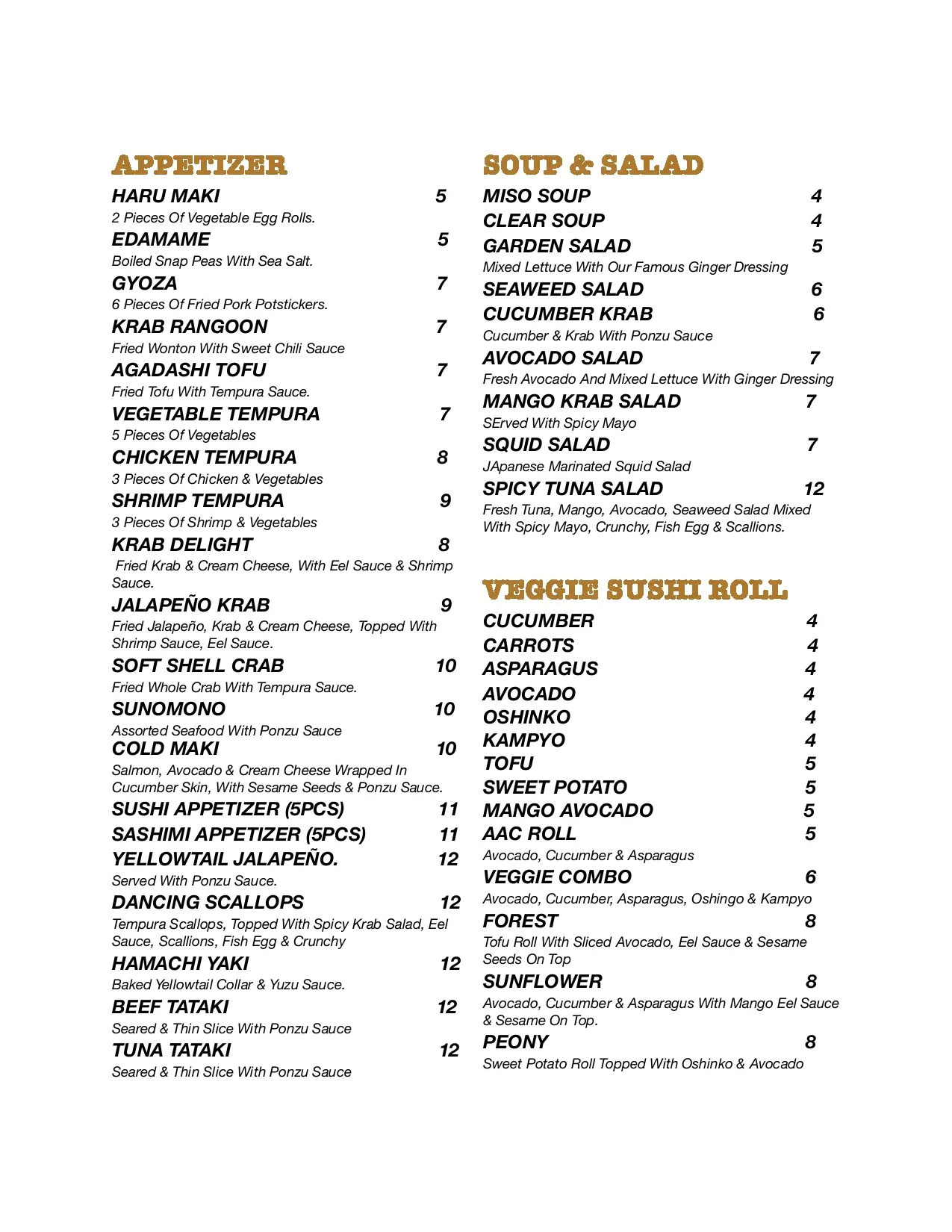 Saki menu clearance